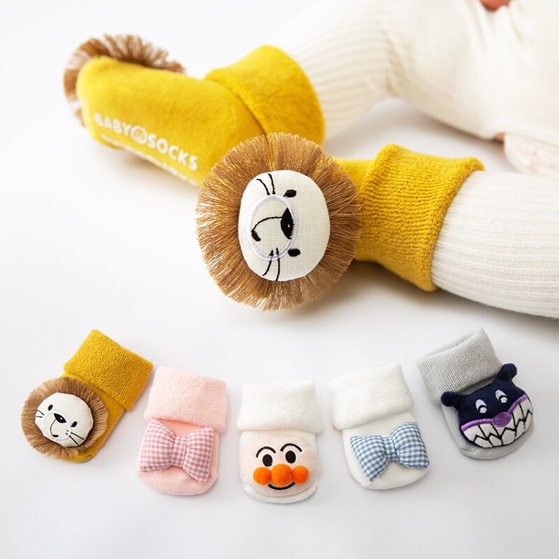 Calcetines gruesos de algodón para bebé, medias de dibujos animados para mantener el calor, antideslizantes y duraderos, para invierno, 1 par