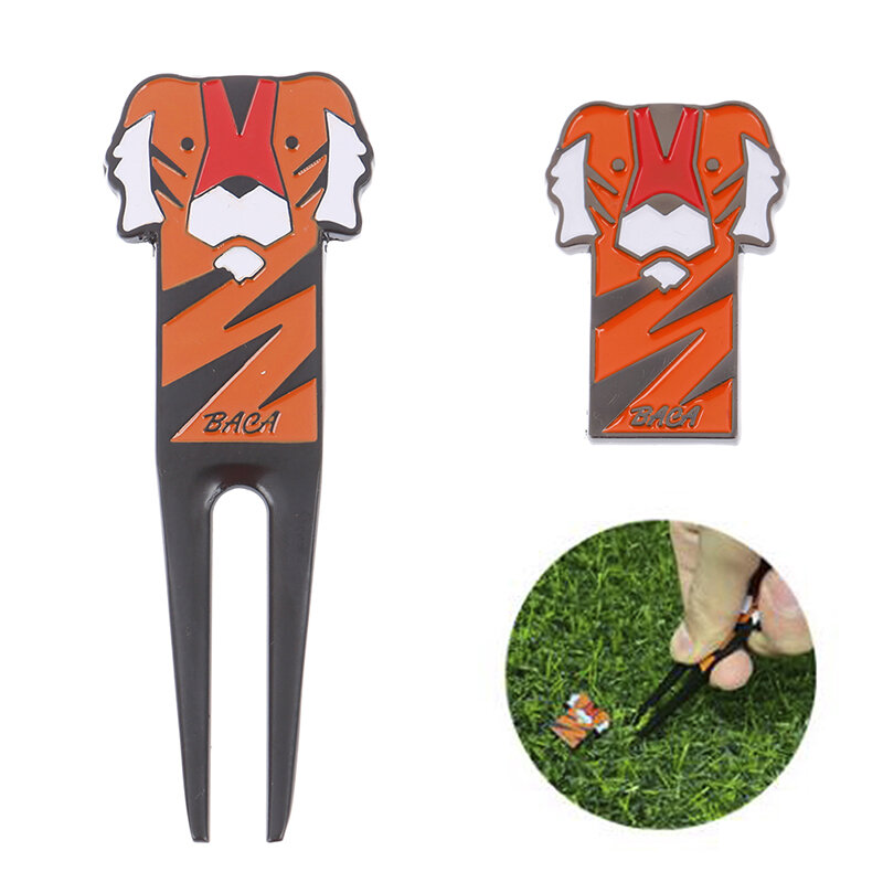 Golf Green Fork Durable Anti-scratch Zinc Alloy Cartoon Tiger Pattern Golf Pitch Repairer Divot Tool for Golf Sports