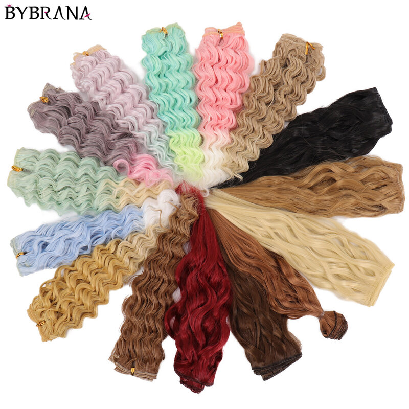 Bybrana-peluca larga y rizada para muñecas, pelo negro, marrón y blanco, fibra de alta temperatura, 25cm x 100cm, BJD SD, DIY