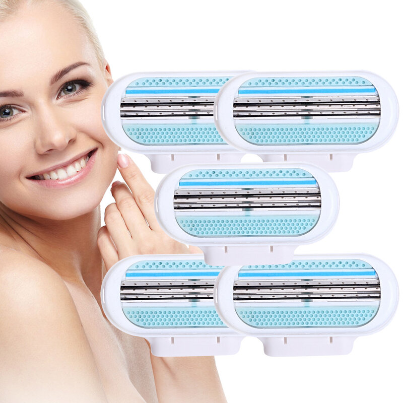 5pcs/packBeauty Female Safety Shaving Razor Blades For Women 3 Layer Blade Shaver Razor Blade Replacement Head
