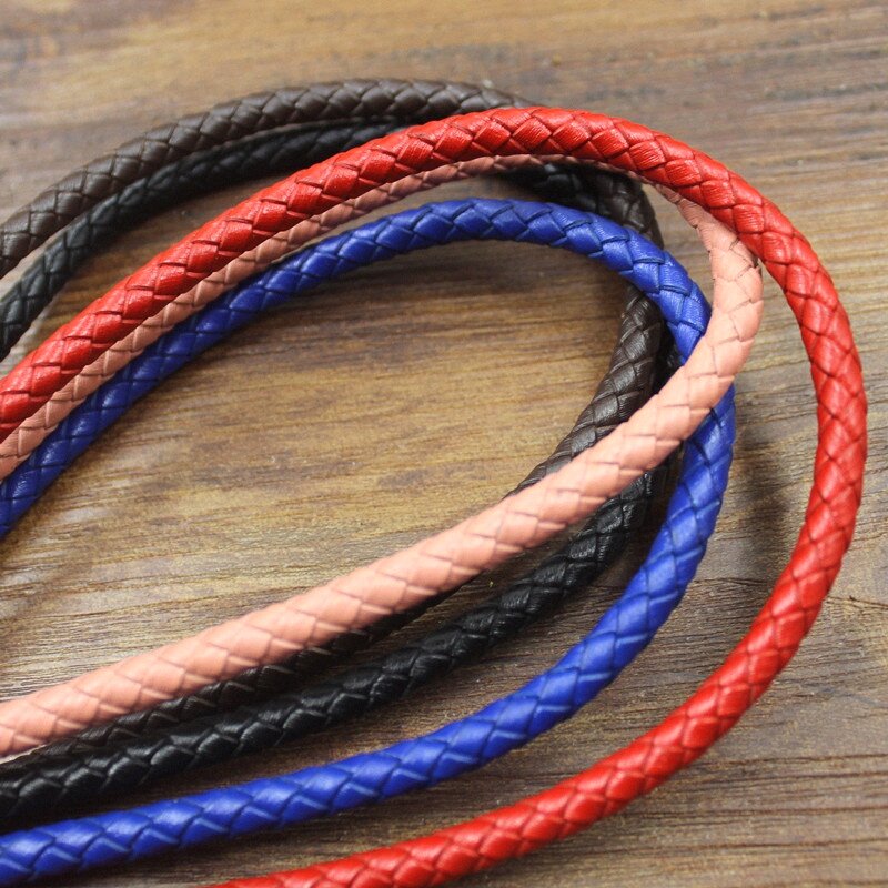 Cuerda tejida de piel de vaca para hacer joyas, cuerda redonda de 2,5-8mm, en 5 colores, para pulseras DIY