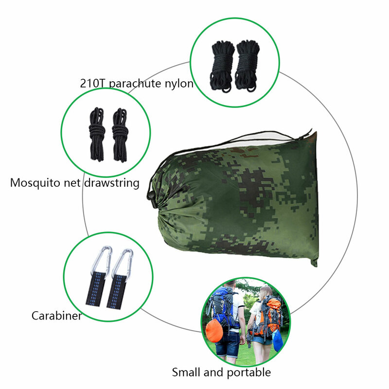 Hamac portable en tissu de parachute haute résistance avec moustiquaire, lit-balançoire d'extérieur pour le camping ou la chasse, pour 1 ou 2 personnes