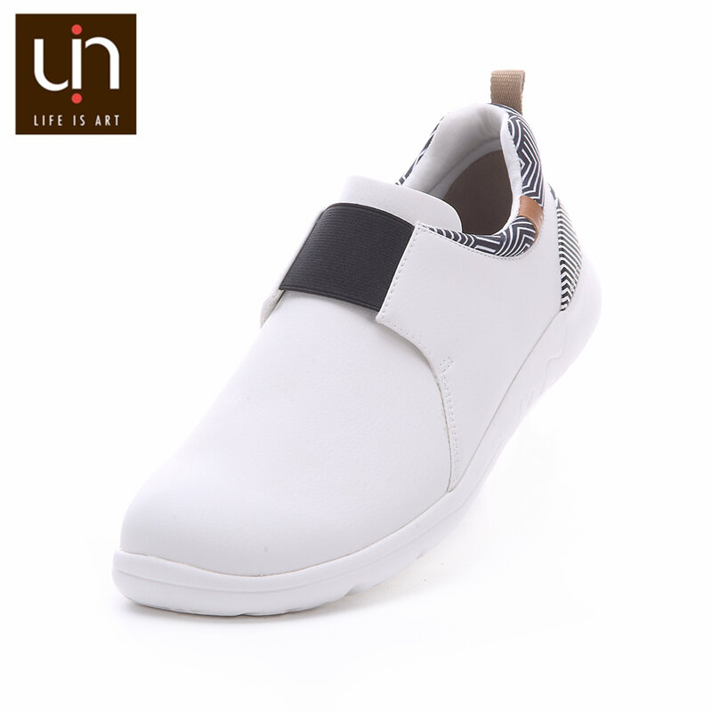 Uin brisbane/guiana tênis casuais para mulher/homem microfibra sapatos planos de couro branco moda mocassins leve conforto sapatos