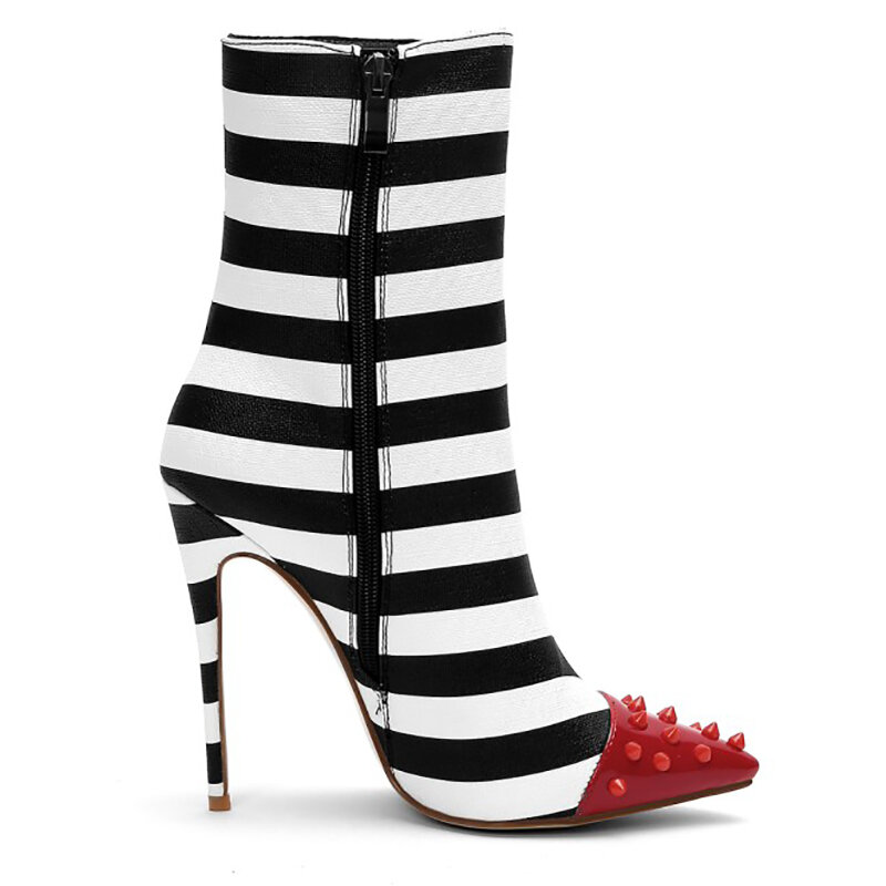 FANSAIDI-Botas de tacón de aguja con cremallera para mujer, zapatos de fiesta con punta puntiaguda, con remaches, 41 42 43