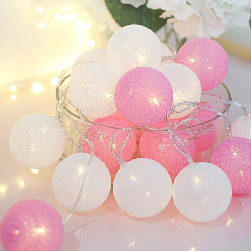 20 bola de algodón LED Garland Cadena de luces de Navidad de hadas iluminación cuerdas para vacaciones al aire libre de la boda de fiesta de Navidad de la decoración del hogar