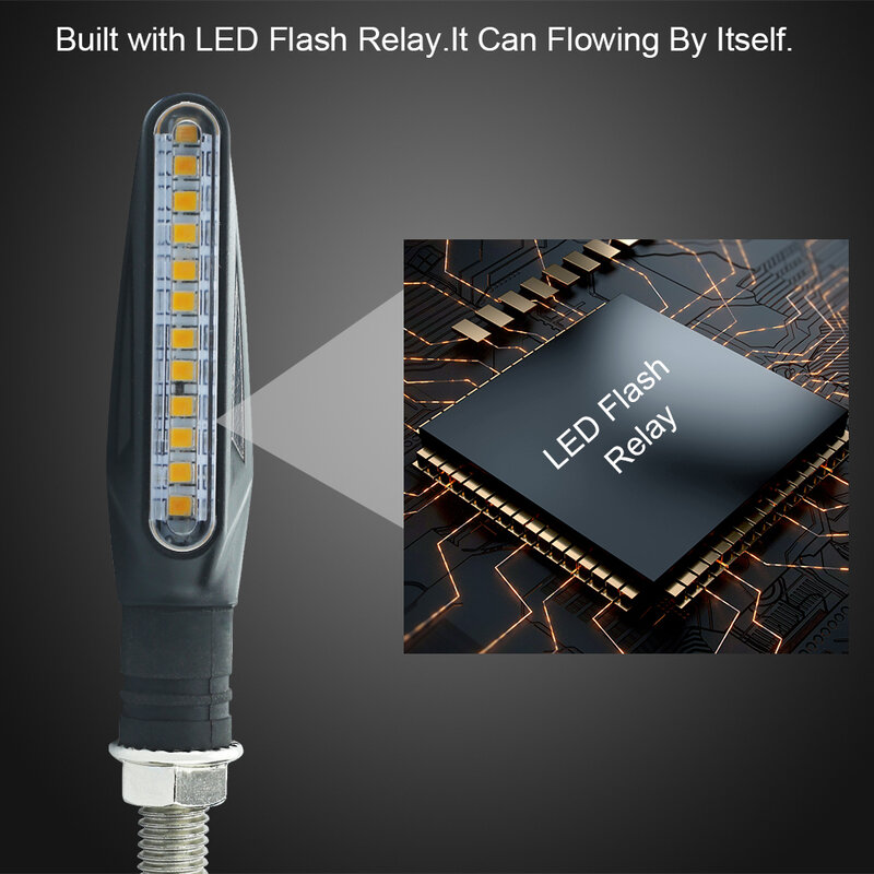 2 Buah Lampu Sein Motor LED 12 SMD Tail Flasher Flow Water Blinker IP68 Lampu Kedip Motor Dapat Ditekuk