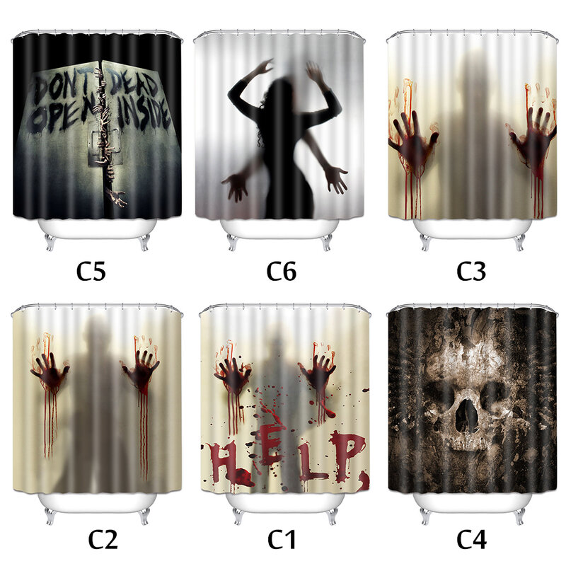 Halloween Shower Curtain Window Curtains Horror Bloody Hands Bathroom Shower Curtains for Halloween Decor 180*180cm