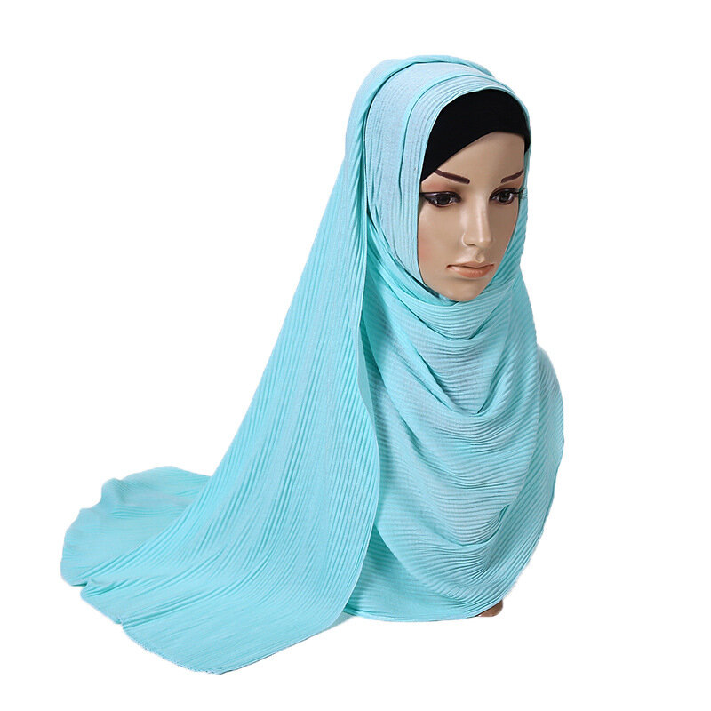 80*180 センチメートル 30 色イスラム教徒女性クリンクルヒジャーブスカーフソフトソリッドヘッドスカーフパシュミナ女性スカーフショールクリンクルクラウドヒジャーブ