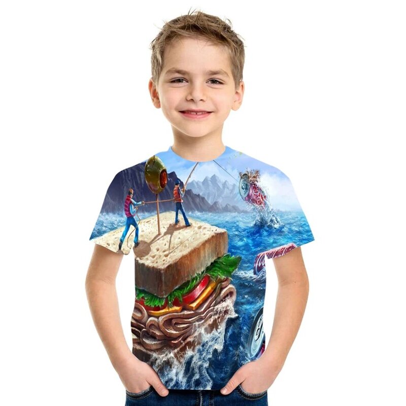 2021 Summer Hot Sale chłopcy i dziewczęta nowość wzorzyste 3D koszulka z nadrukiem Top z krótkim rękawem T-shirt Casual Kids