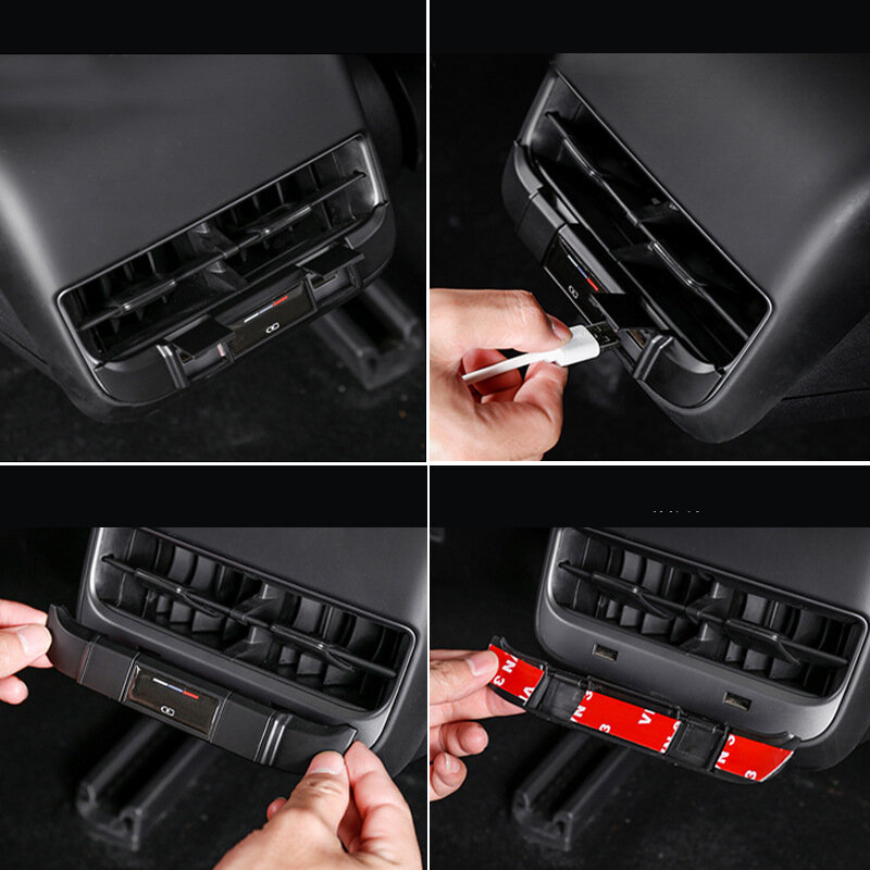 تسلا نموذج 3 نموذج Y الصف الخلفي USB شحن غطاء للحماية ملصق الكسوة سيارة الداخلية غطاء الكسوة اكسسوارات السيارات