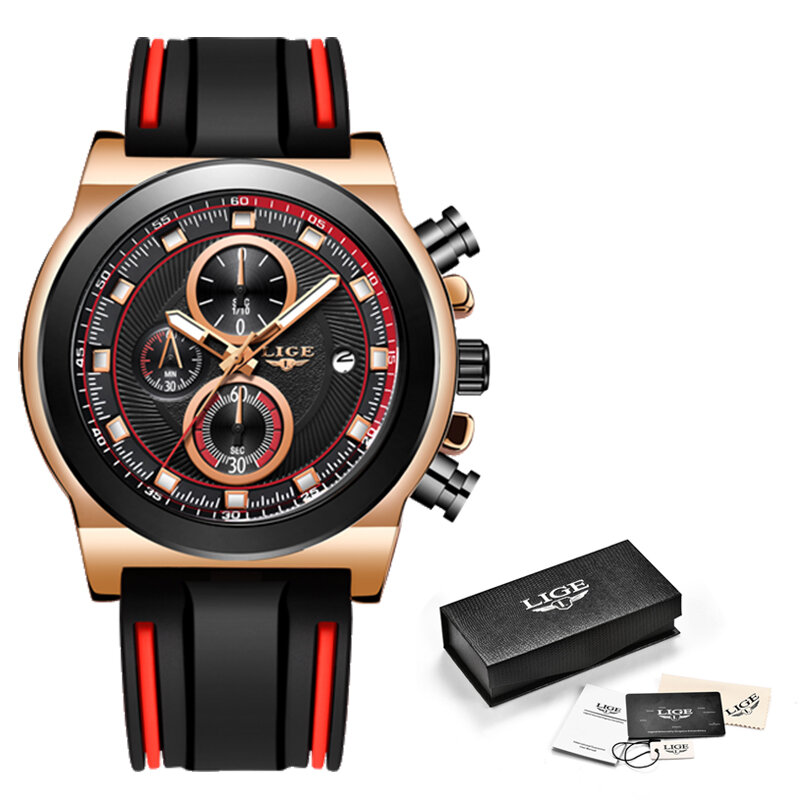 LIGE – montre de Sport à quartz pour hommes, chronographe lumineux en cuir, étanche, marque de luxe, 2020