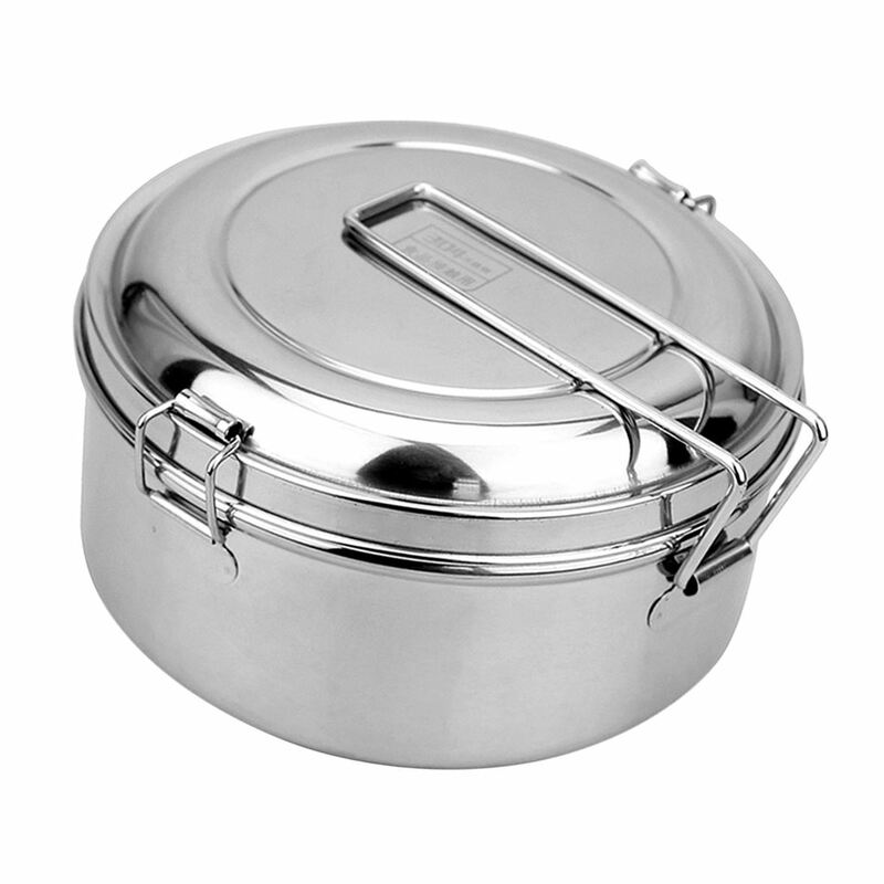 Folding Small Portable Stainless Steel Round Lunch Box Bento Canteen School Office for Kids Hiking Hunting Outdoor Tools
