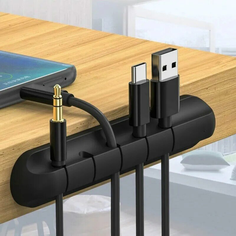 Soporte para cables de silicona, organizador de cables USB Flexible, gestión de Clips para ratón, teclado, auriculares