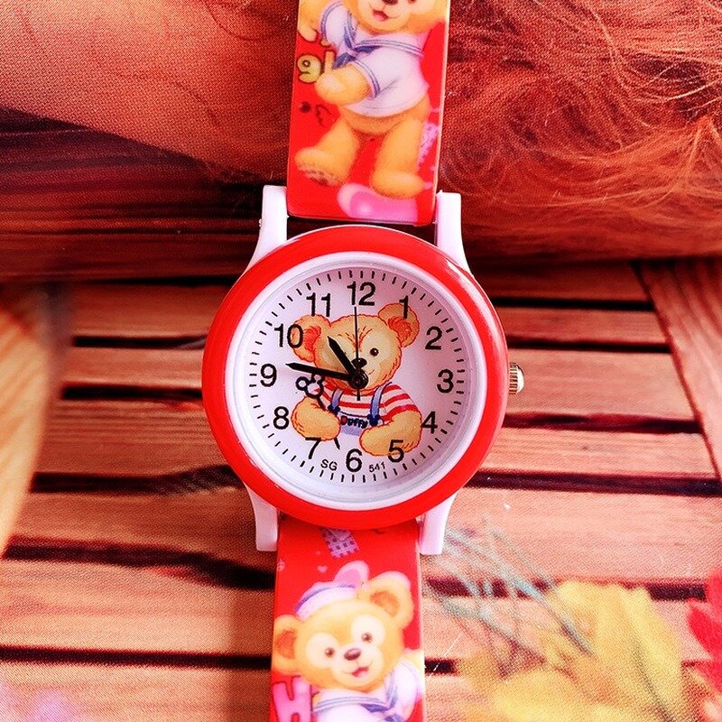 Reloj de pulsera de silicona con estampado de oso de dibujos animados para niños, pulsera de cuarzo, no impermeable, para ocio, 9