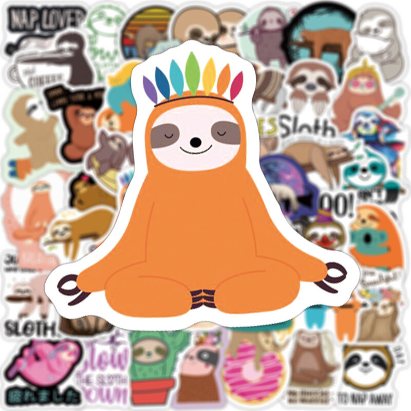 10/50/100PCS Cute Sloth Stickers Pack for Kids Cartoon Animal Sticker Waterproof Decals for DIY Guitar Bicycle Skateboard Laptop