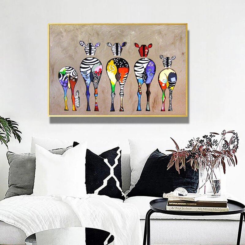 Cuadro de cebra de colores abstracto y moderno para decoración del dormitorio y sala de estar, pintura en lienzo, arte de pared, animales nórdicos, póster impreso