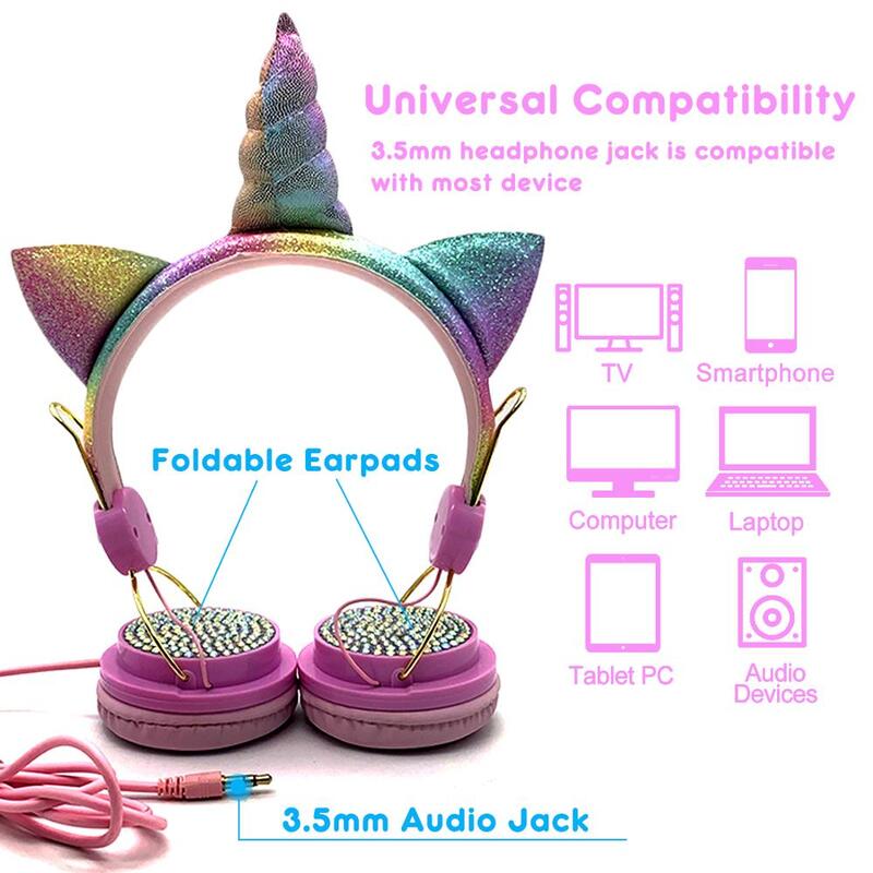 LOL dolls-Auriculares con cable y micrófono de unicornio, estéreo, para ordenador, teléfono móvil, regalo sorpresa para niños