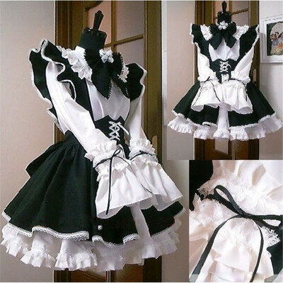 Pakaian Pembantu Wanita Gaun Panjang Anime Gaun Celemek Hitam dan Putih Gaun Lolita Kostum Kafe Pria Kostum Cosplay Mucama