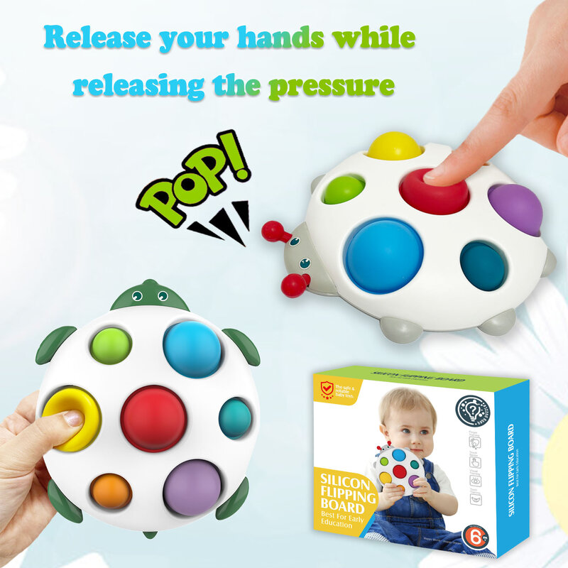 Juguete sensorial de hoyuelos simples para niños y adultos, Burbuja de empuje Popp de arcoíris con tablero de giro de silicona 3D de mariquita para aliviar el estrés