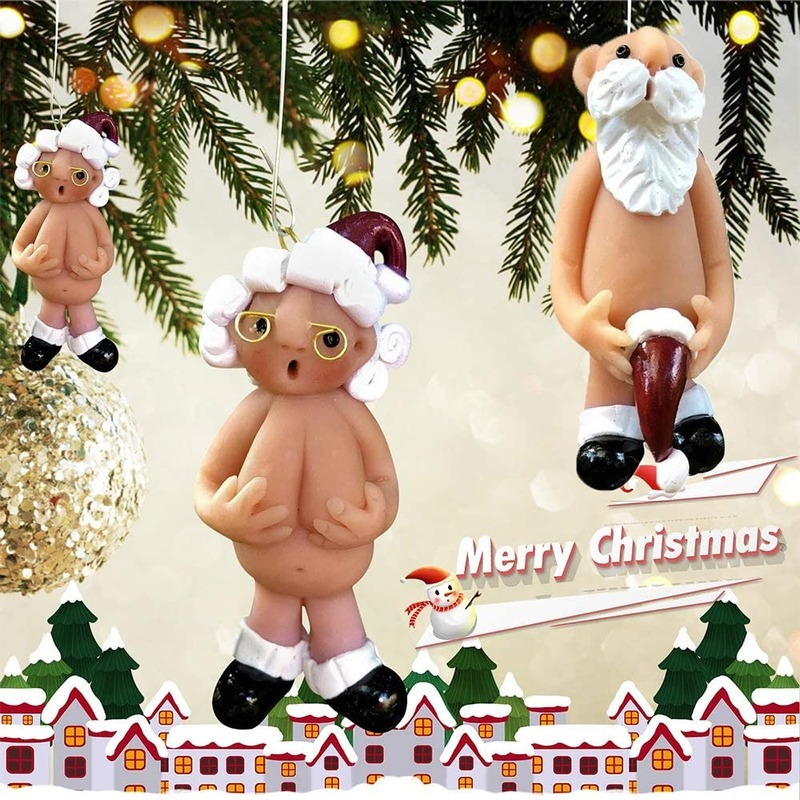 Harz Lustige Nackt Santa Claus Anhänger Weihnachten Baum Dekoration 2022 Neue Jahr Party für Home Decor Weihnachten Männlich-weibliche Santa claus