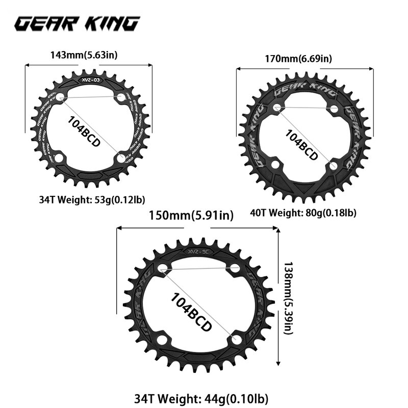 Bicycle 104BCD Round Oval Narrow Wide Chainring  MTB Mountain Bike 32T 34T 36T 38T Chainwheel Crown Crankset Single Tooth Plate