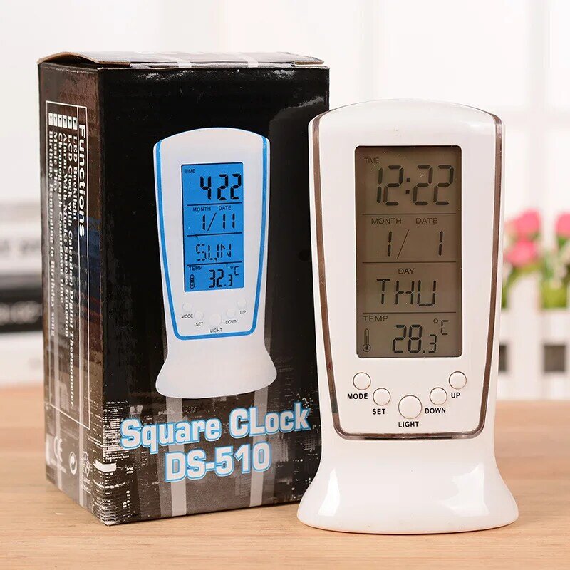 LED Digital Electronic Calendar with Blue Backlight Alarm Clock Thermometer