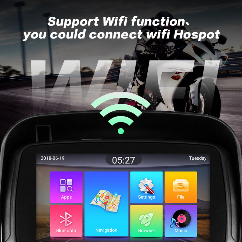 Fodsports-Motocicleta Navegação GPS, Android 6.0, IPX7 Impermeável, Bluetooth, Carro Moto Navegador GPS, 1G RAM + 16G Flash, Mapa Livre, 5"