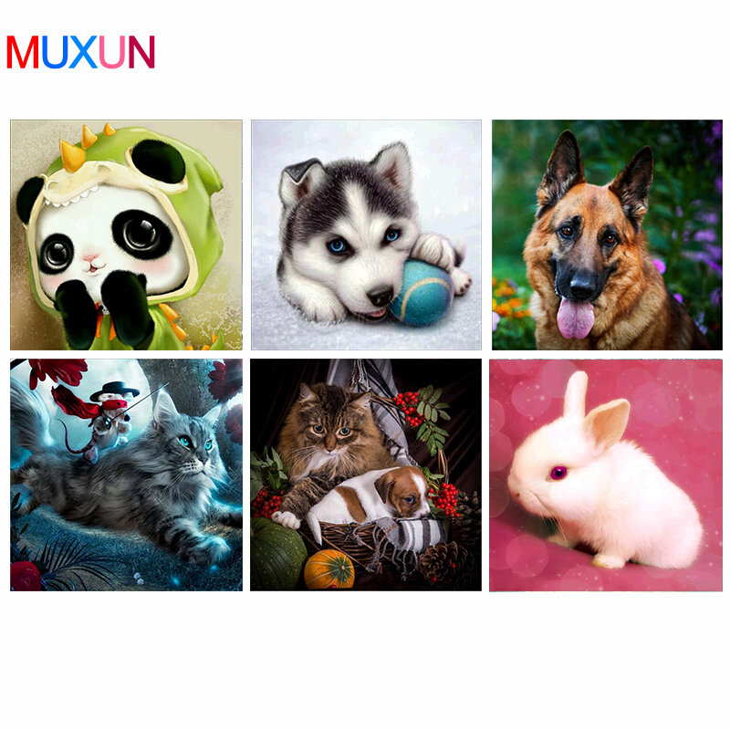 Muxun – peinture de diamant 5D à mosaïque de chien et chat, broderie de motifs d'animaux, point de croix, cadeau de décoration, fait à la main, Rp613