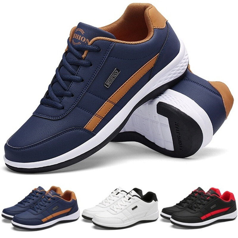 Męskie biznesowe obuwie PU skórzane buty do biegania koronka Up trampki męskie spacery na świeżym powietrzu buty sportowe do joggingu