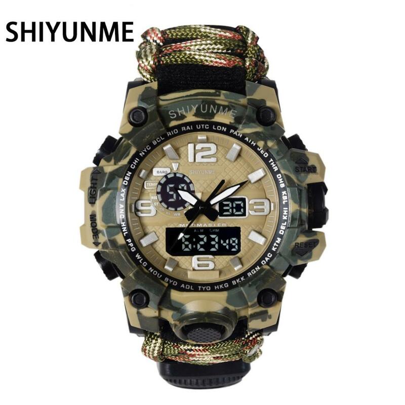 Shiyunme-relógio de pulso masculino, modelo militar para homens, relógio de quartzo, com mostrador duplo e digital de led, à prova d'água, 50 metros