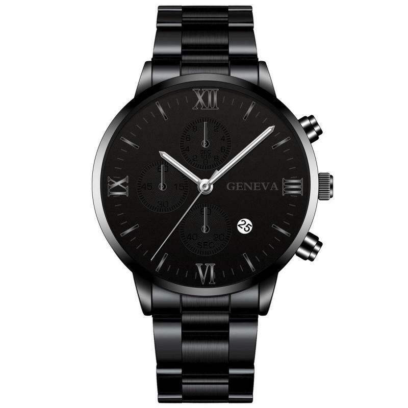 Men's Watch Stainless Steel Three-Eyed Calendar Buckle QUARTZ Alloy Watch Dual Display Wristwatch Business Style
