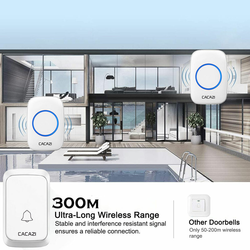 Waterproof Wireless Doorbell Smart Home Battery Powered with 36 Kinds of Music 300M Remote Home Wireless Doorbell Receiver Bell