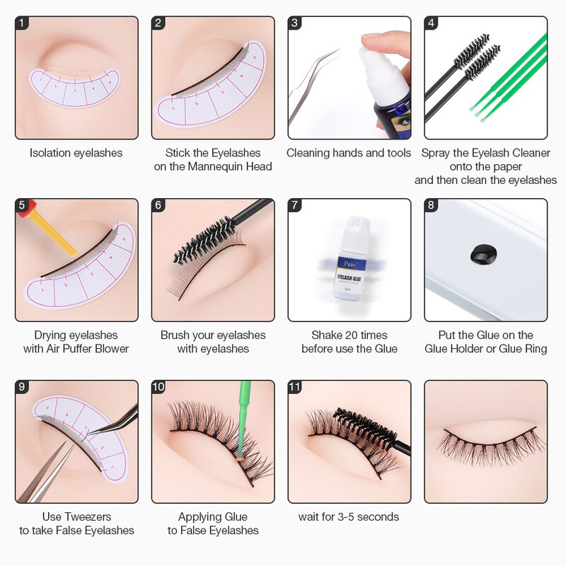 16Pcs ProfessionalการฝึกอบรมขนตาชุดFalse Eyelash Extension GraftingปฏิบัติCurl Tweezerชุดเครื่องมือ
