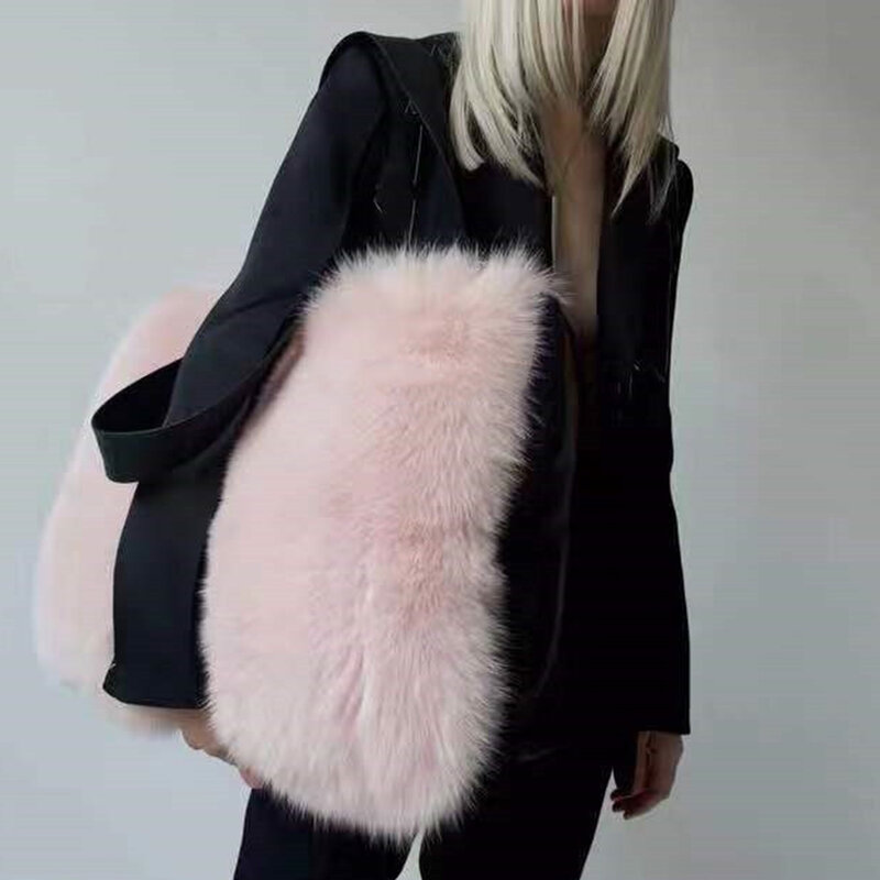 Luxury Faux Furกระเป๋าสะพายกระเป๋าขนาดใหญ่ความจุPlushกระเป๋าถือผู้หญิงPuหนังPatchwork Lady Clutchesกระเป๋าถือ