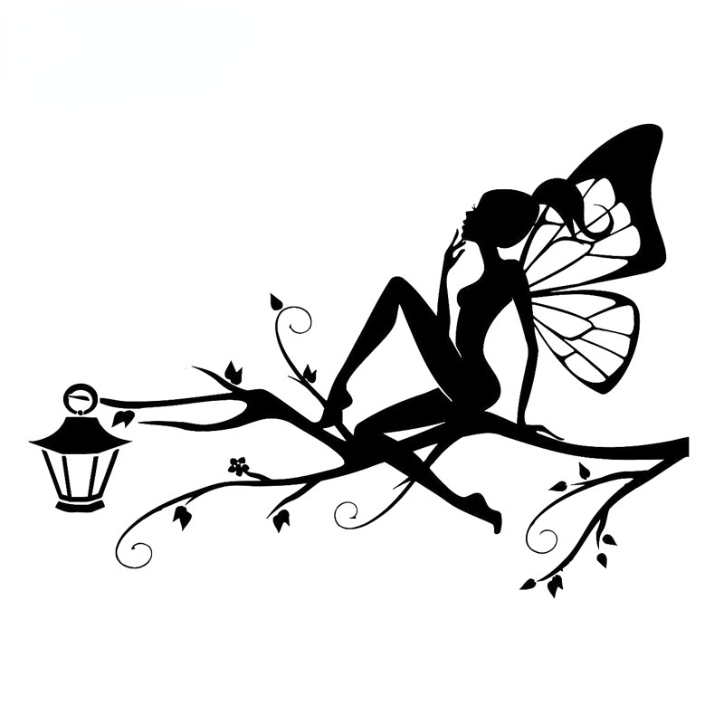CMCT Бабочка девушка дерево мультфильм форма черный/Серебряный Водонепроницаемый чехол царапин этил тонкая наклейка pvc16.4cm * 11,9 cm