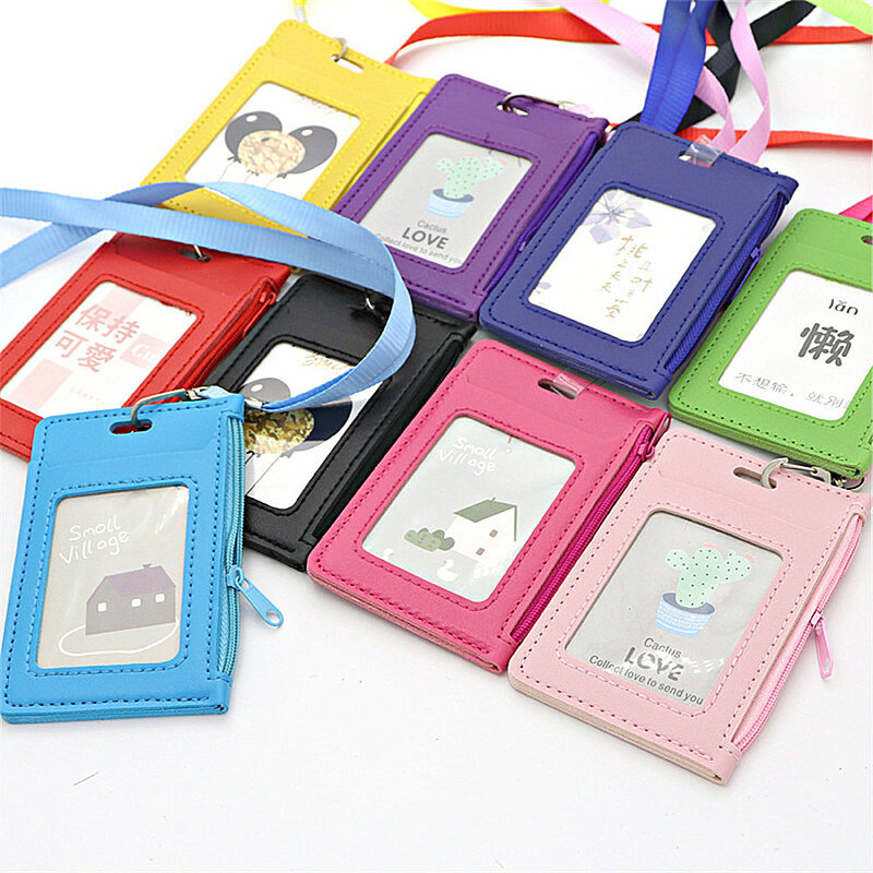 Simple Kindergarten Students Pick-up Card Set Waterproof Zipper Coin Purse Dual-use Bus Card Set Lanyard For Children Girls