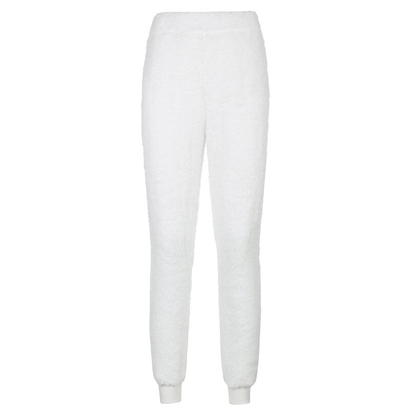 Oluolin-Conjunto de 2 piezas para mujer, Sudadera corta peluda de manga larga y pantalones de alto, chándal informal de invierno, color blanco