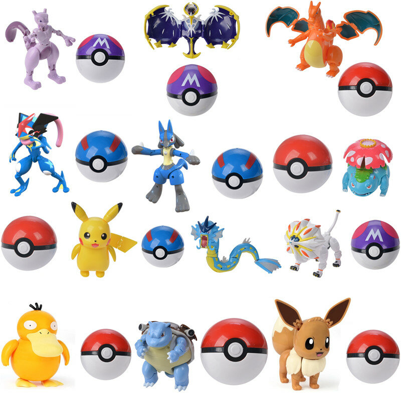 Figura de acción de Pokémon, Bola de elfo, modelo deformable, Mewtwo ash-greninja Pikachu, Anime, regalo para niños pequeños