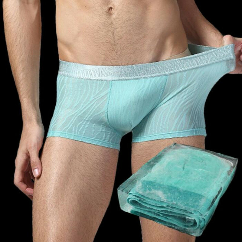 新しい男性ボクサーメンズ下着ボクサーホットセクシーなメッシュ透明ボクサーローウエスト超薄型氷の絹のセクシーな通気性パンツ