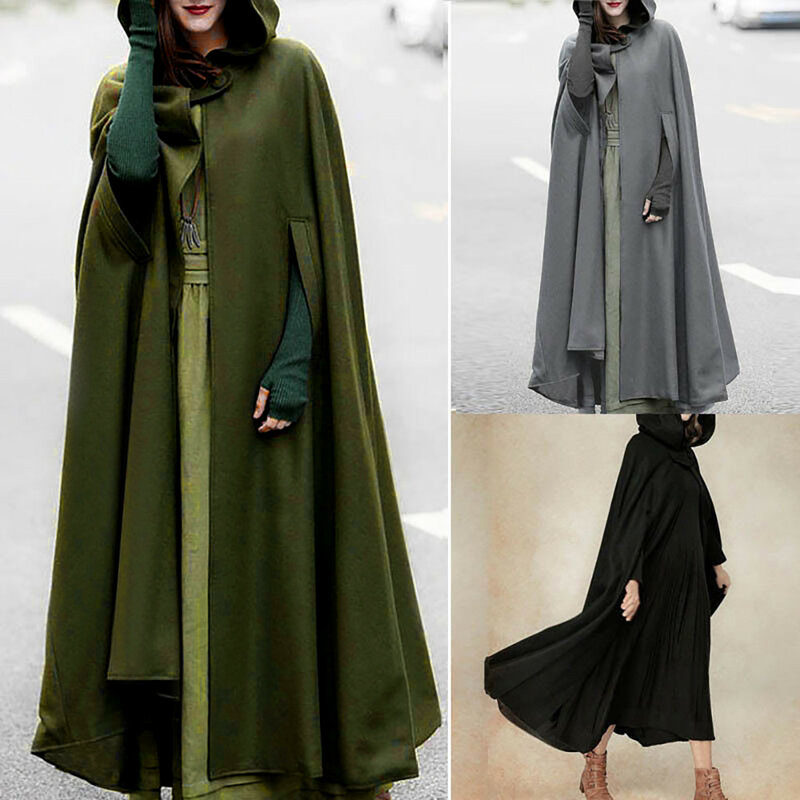 Nova capa de inverno com capuz trench coat feminino cabo gótico trench coat frente aberta casaco cardigan casaco capa capa poncho mais