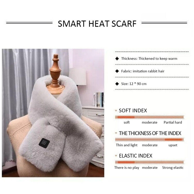 Bufanda de calefacción eléctrica con USB para hombre y mujer, chal cálido con temperatura ajustable para cuello, de felpa, para parejas