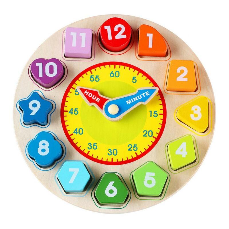Reloj Digital de madera con números para niños, rompecabezas de geometría cognitiva, juguete educativo
