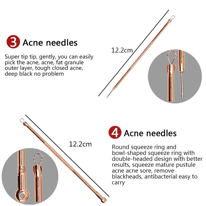 4 Pçs/lote Pontos Limpador de Acne Pimple Blemish Extractor Remover Acne Cravo Needles Set Preto Manchas Poros Limpador Rosto Ferramentas