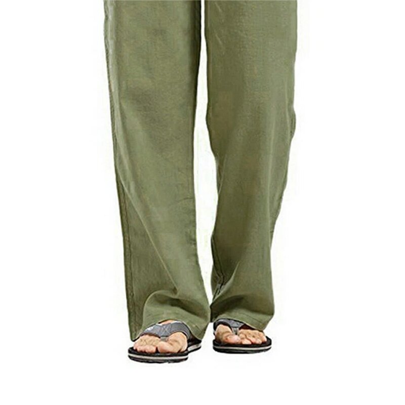 ผู้ชายผ้าฝ้ายธรรมชาติผ้าลินินกางเกงฤดูร้อน Joggers กางเกง Casual ชายเอวตรงหลวมๆกางเกง Plus ขนาด5XL