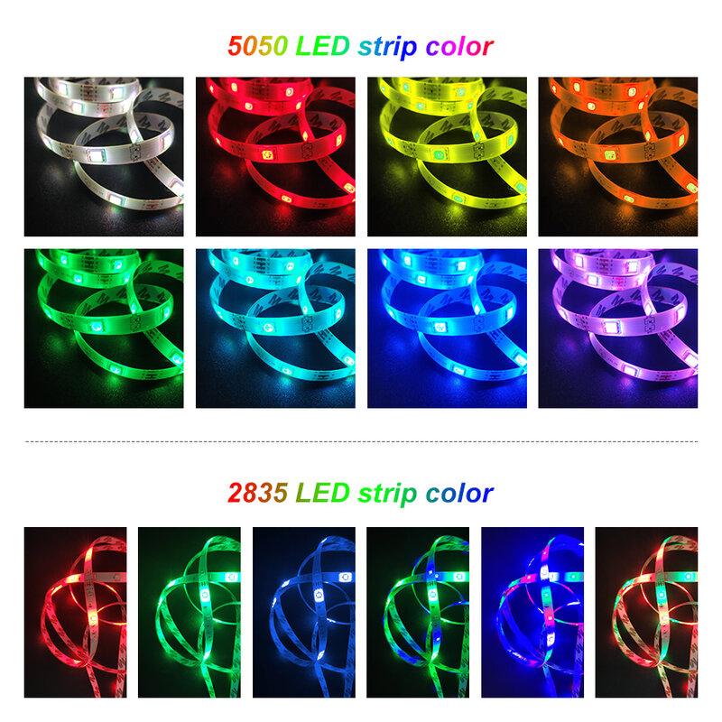 Tira de luces Led RGB 5050, cinta Flexible con Bluetooth, 5m, 10m, 15m, 20m, tira de luces LED de colores + Adaptador + APP controlada por teléfono
