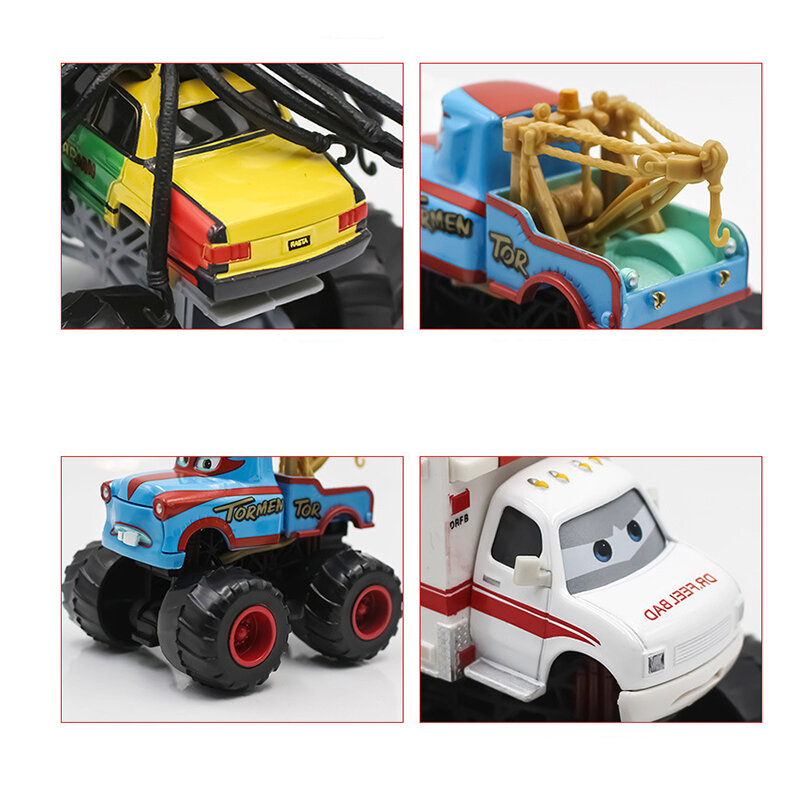 Samochody Disney Pixar 3 2 duża stopa Stunt Metal Diecast samochodzik zygzak McQueen długie włosy Mater Rhapsody gigantyczne koła samochody zabawkowe prezent