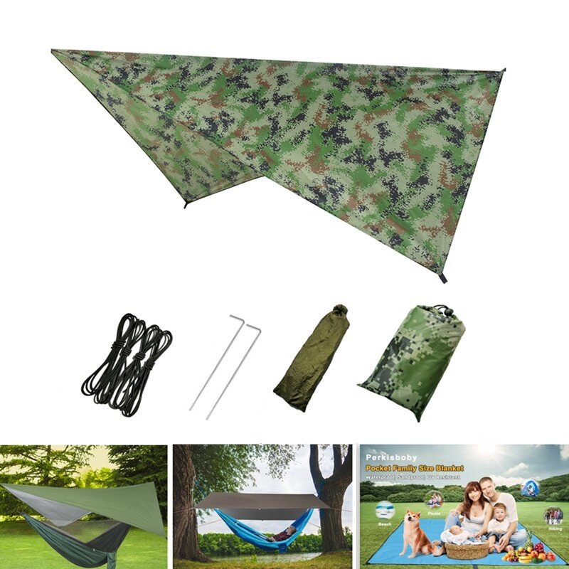 Hamaca portátil ligera para acampar y toldo para tienda, lona de nailon impermeable para lluvia, con mosquitera, 210T