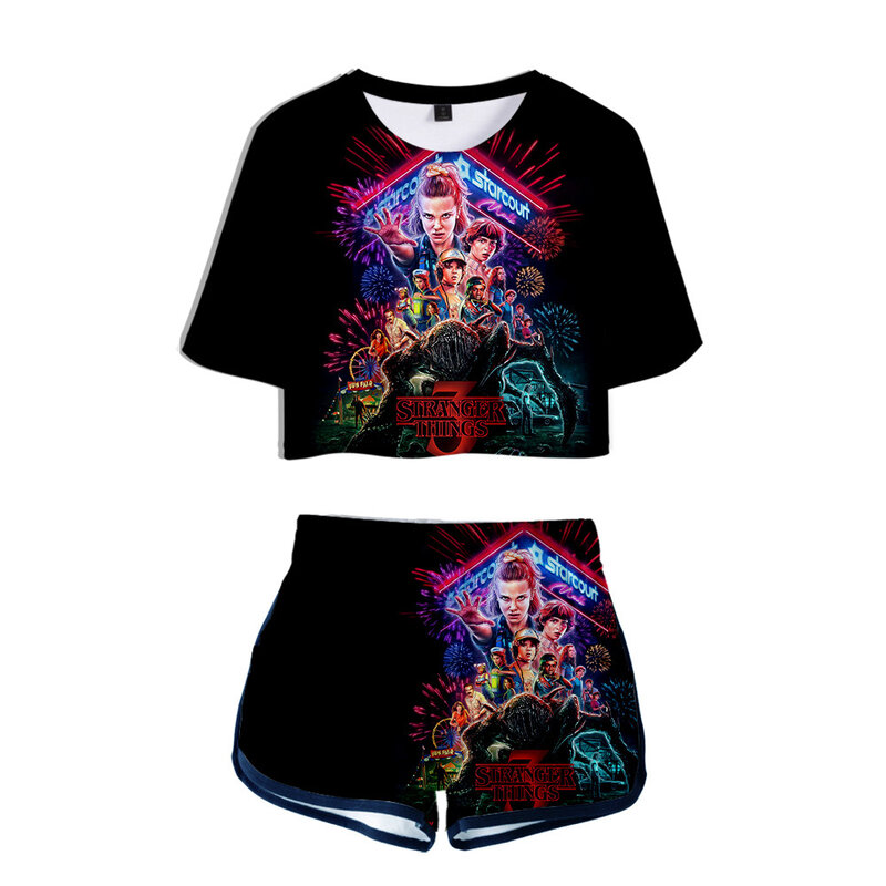 Traje de dos piezas de la serie de televisión de miedo Stranger Things, conjunto de ropa estampado en 3D, camisetas y pantalones cortos