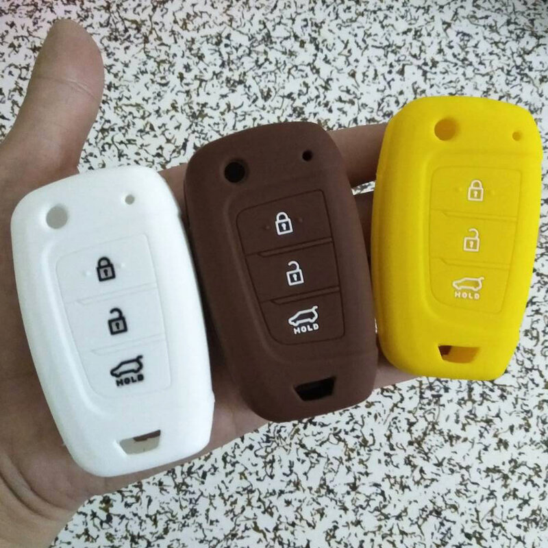 Para hyundai solaris 2 elantra i30 i35 i40 tucson kona 2017 2018 3 botões dobrável remoto proteger silicone chave do carro caso capa