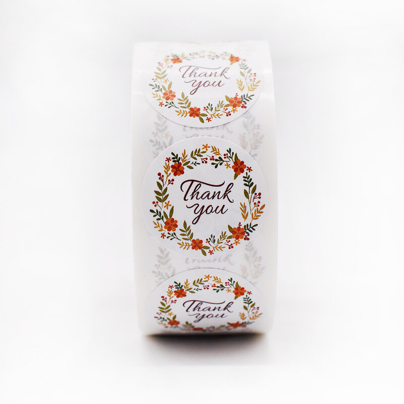 500 uds/rollo redondo Floral Gracias pegatina para sello etiqueta lindo vacaciones regalo feliz embalaje adhesivo de papelería